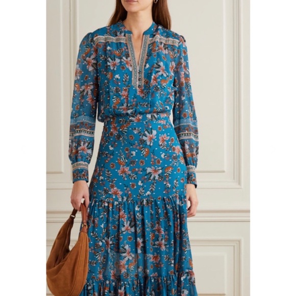 NWT VERONICA BEARD Sama Tiered Floral-print Fil Coupé Silk Georgette Maxi Dress - Picture 11 of 15